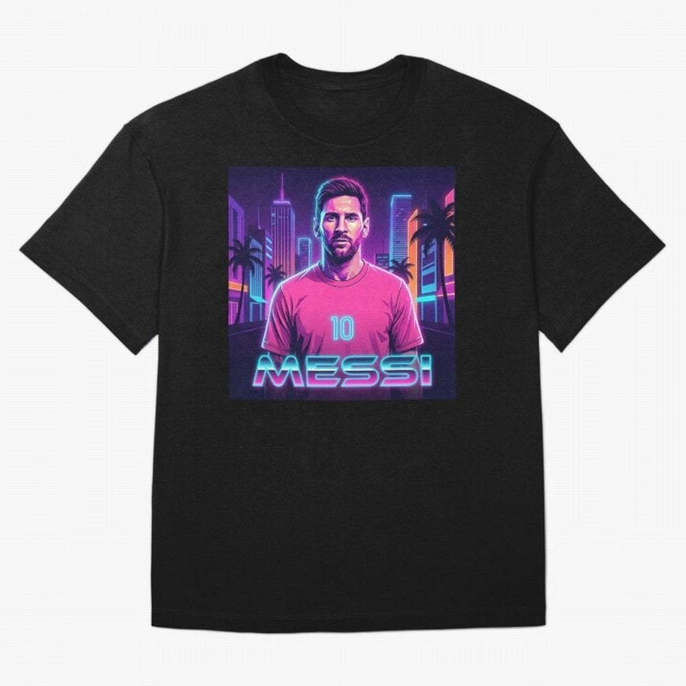 Inter Miami? Football Legend Messi Cyberpunk Retro Futurist Design (Version 4) Classic T-Shirt Show Your Love for FIFA World Cup 2026 Spirit, Highlighting Spain, CR7 and Messi, Vintage Soccer Flavor, Modern Football Stars, National Flags and Final
