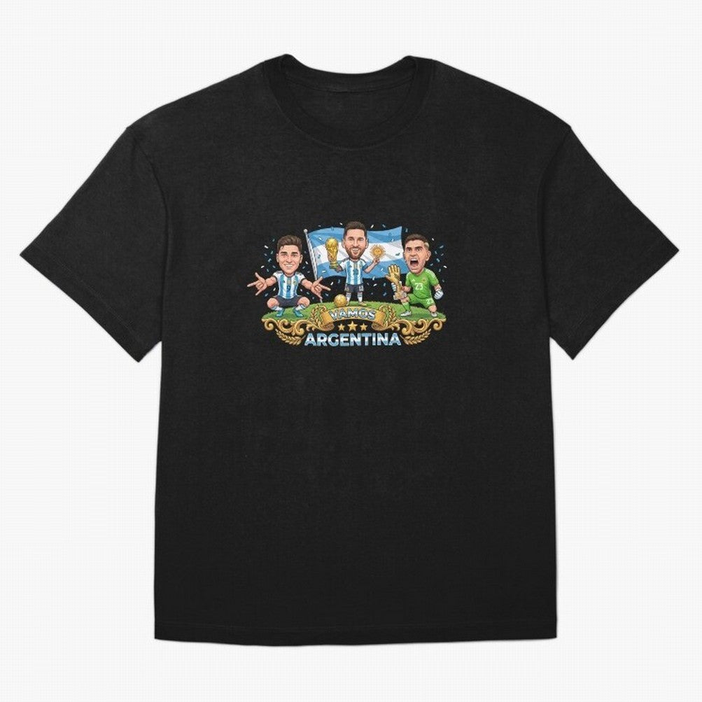 Argentina World Champions Messi Cartoon Classic T-Shirt Bring Legendary Rivalry Energy to FIFA World Cup 2026 USA Canada Mexico Connected to Neymar, Haaland and Cristiano Ronaldo, Spain Energy, Stadium Chants, National Pride, Trophy Dreams and