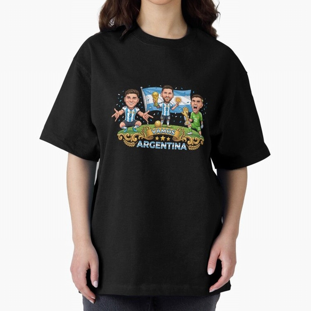 Argentina World Champions Messi Cartoon Classic T-Shirt Bring Legendary Rivalry Energy to FIFA World Cup 2026 USA Canada Mexico Connected to Neymar, Haaland and Cristiano Ronaldo, Spain Energy, Stadium Chants, National Pride, Trophy Dreams and