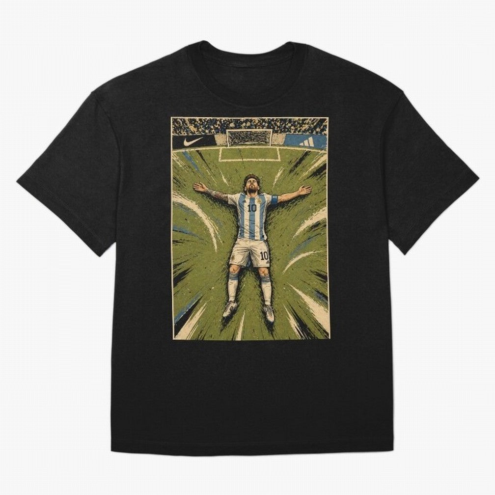 Messi Argentine Football Legend Celebration Poster | Vintage Comic Soccer Champion Art Classic T-Shirt Relive the Noise and Pride of the FIFA World Cup 2026 USA Canada Mexico Journey through Cristiano Ronaldo Highlights, England and Germany Pride,