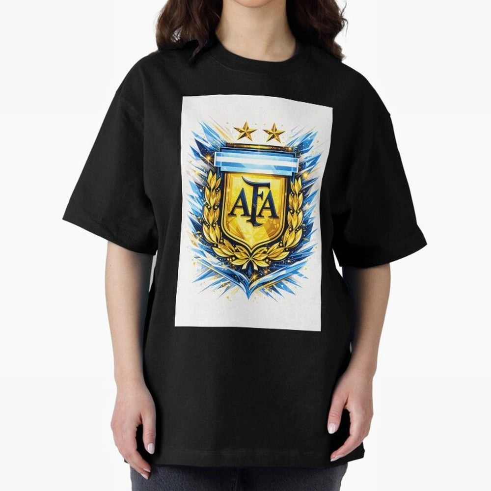 Argentina champions AFA crest gold blue soccer design Oversized T-Shirt Bring International Match Energy to FIFA World Cup 2026 Made for Neymar, Haaland and Cristiano Ronaldo, Argentina, France and Brazil Energy, Fan Favorite Moments, National Team