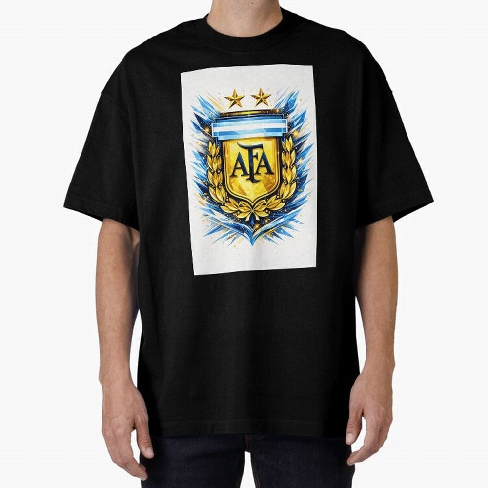 Argentina champions AFA crest gold blue soccer design Oversized T-Shirt Bring International Match Energy to FIFA World Cup 2026 Made for Neymar, Haaland and Cristiano Ronaldo, Argentina, France and Brazil Energy, Fan Favorite Moments, National Team