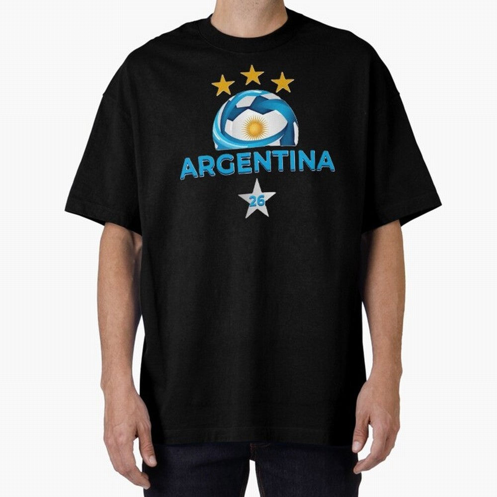 Argentina 2026 Stars Oversized T-Shirt Make Every Kick Count in FIFA World Cup 2026 USA Canada Mexico for Fans of CR7 and Netherlands, Bringing Retro Football Energy, Iconic Rivalries, Trophy Chase Drama and Stadium Atmosphere; Great for Watch