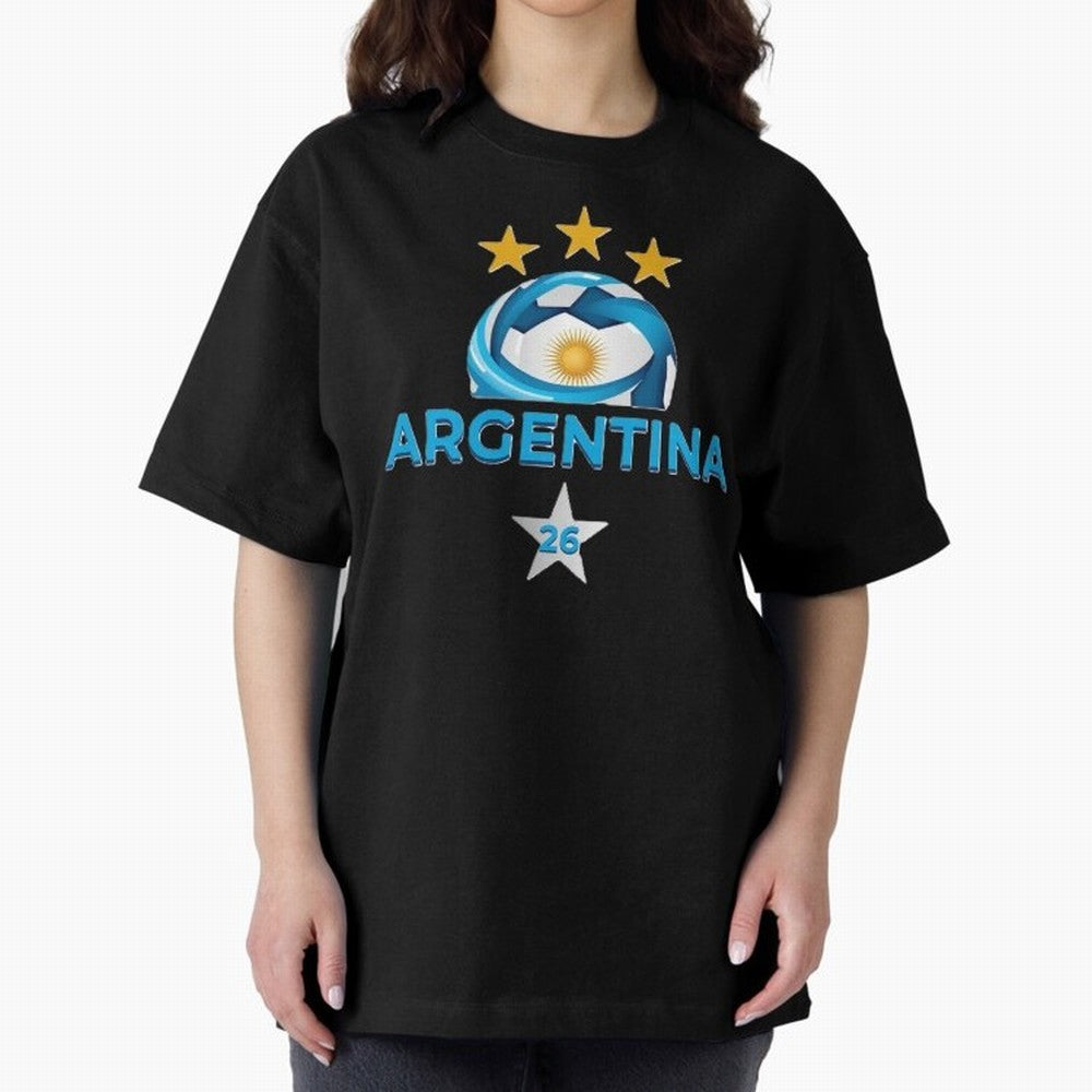 Argentina 2026 Stars Oversized T-Shirt Make Every Kick Count in FIFA World Cup 2026 USA Canada Mexico for Fans of CR7 and Netherlands, Bringing Retro Football Energy, Iconic Rivalries, Trophy Chase Drama and Stadium Atmosphere; Great for Watch