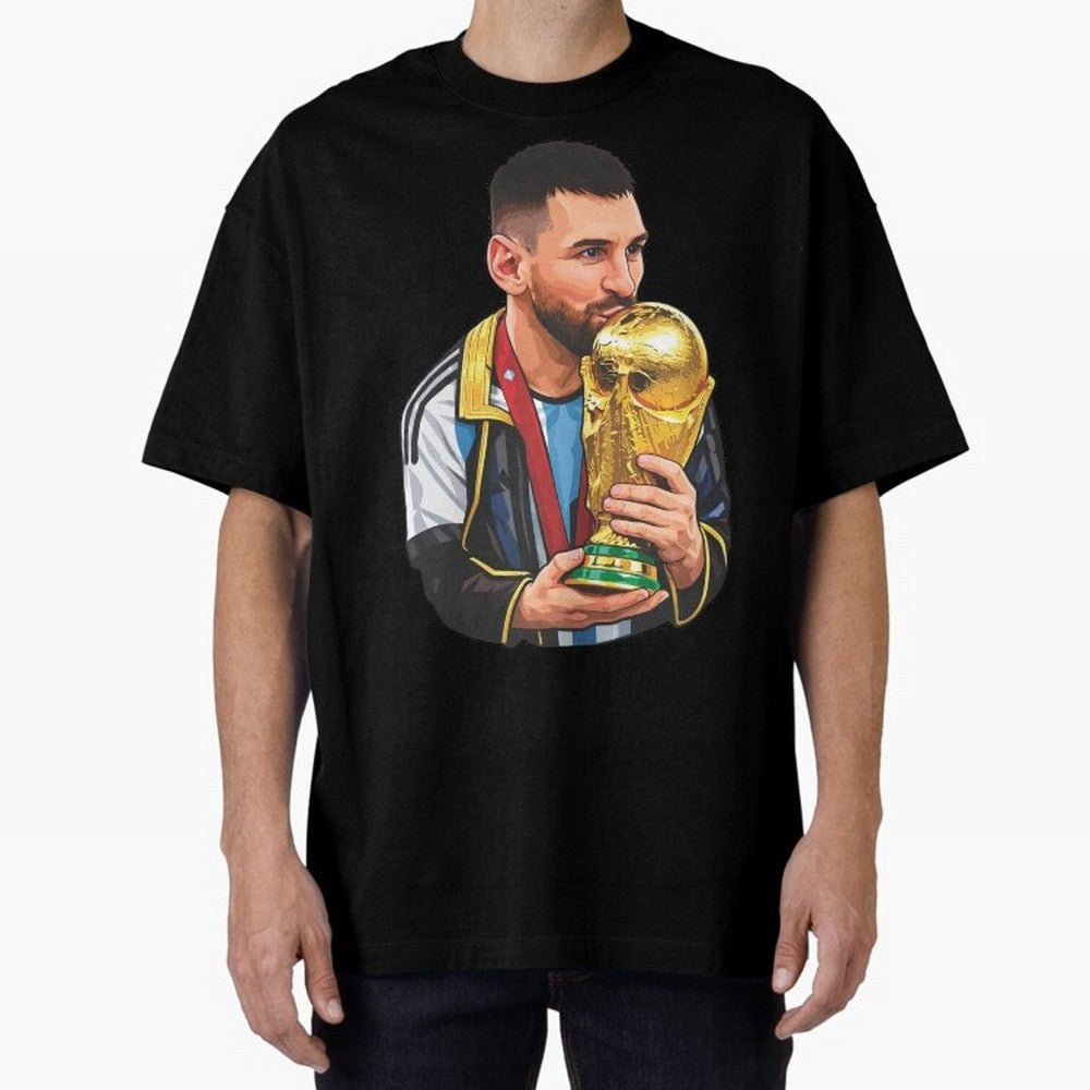 Messi celebrating the 2022 World Cup victory Classic T-Shirt Celebrate Rivalries and Pride in FIFA World Cup 2026 USA Canada Mexico for Fans of Messi and Cristiano Ronaldo and Argentina, Bringing Football History, Final Match Energy, Crowd Noise