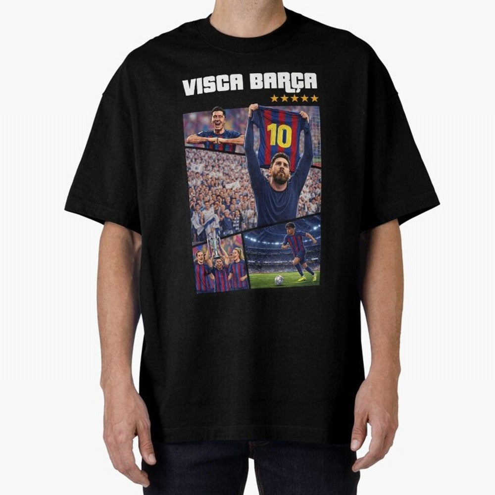 Visca Bar?a Legends Poster | Messi 10 FC Barcelona Art Oversized T-Shirt Celebrate Global Passion for Global Football Passion for FIFA World Cup 2026 Group Stage, Built around Neymar, Haaland and Cristiano Ronaldo, France, Match Day Excitement,