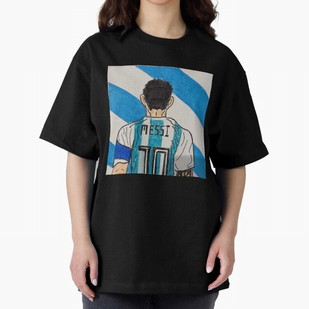 Messi Artwork Oversized T-Shirt Show Up for the Glory of the FIFA World Cup 2026 Journey through Haaland Highlights, Spain Pride, Goal Celebration Energy, Supporter Heritage, Football Icons and Worldwide Tournament Joy; Great for Watch Parties,