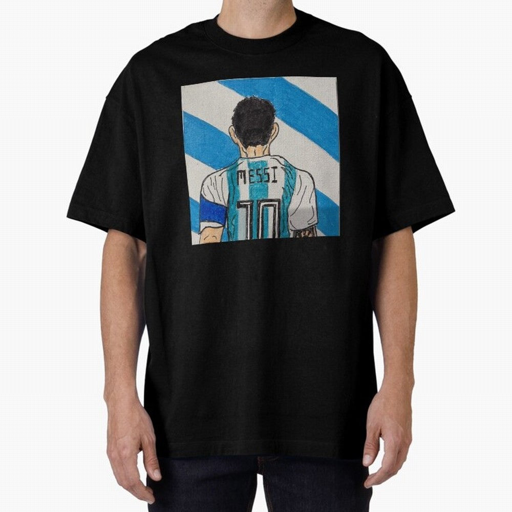 Messi Artwork Oversized T-Shirt Show Up for the Glory of the FIFA World Cup 2026 Journey through Haaland Highlights, Spain Pride, Goal Celebration Energy, Supporter Heritage, Football Icons and Worldwide Tournament Joy; Great for Watch Parties,