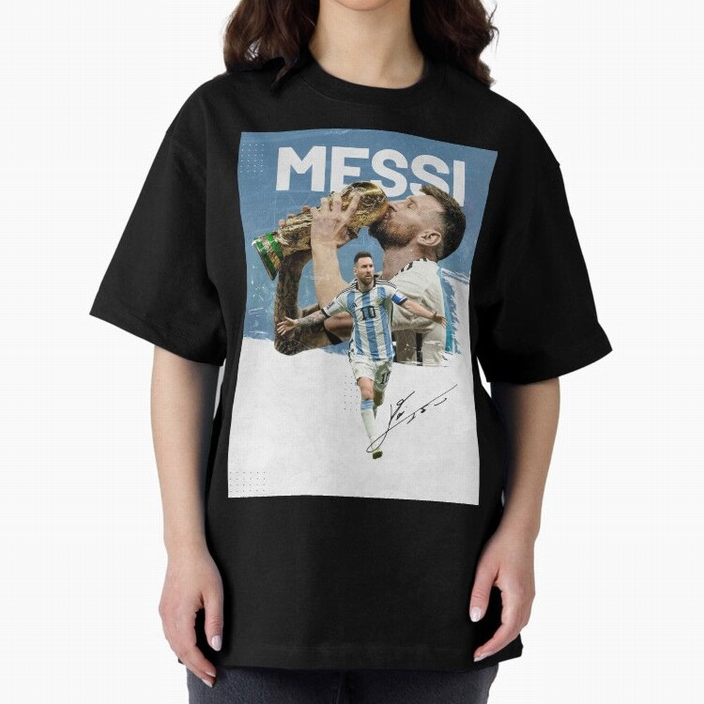 Messi Oversized T-Shirt Follow the Road to FIFA World Cup 2026 USA Canada Mexico for Fans of Messi, CR7 and Mbappe and Argentina, France and Brazil, Bringing Vintage Soccer Flavor, Modern Football Stars, National Flags and Final Night Emotion;