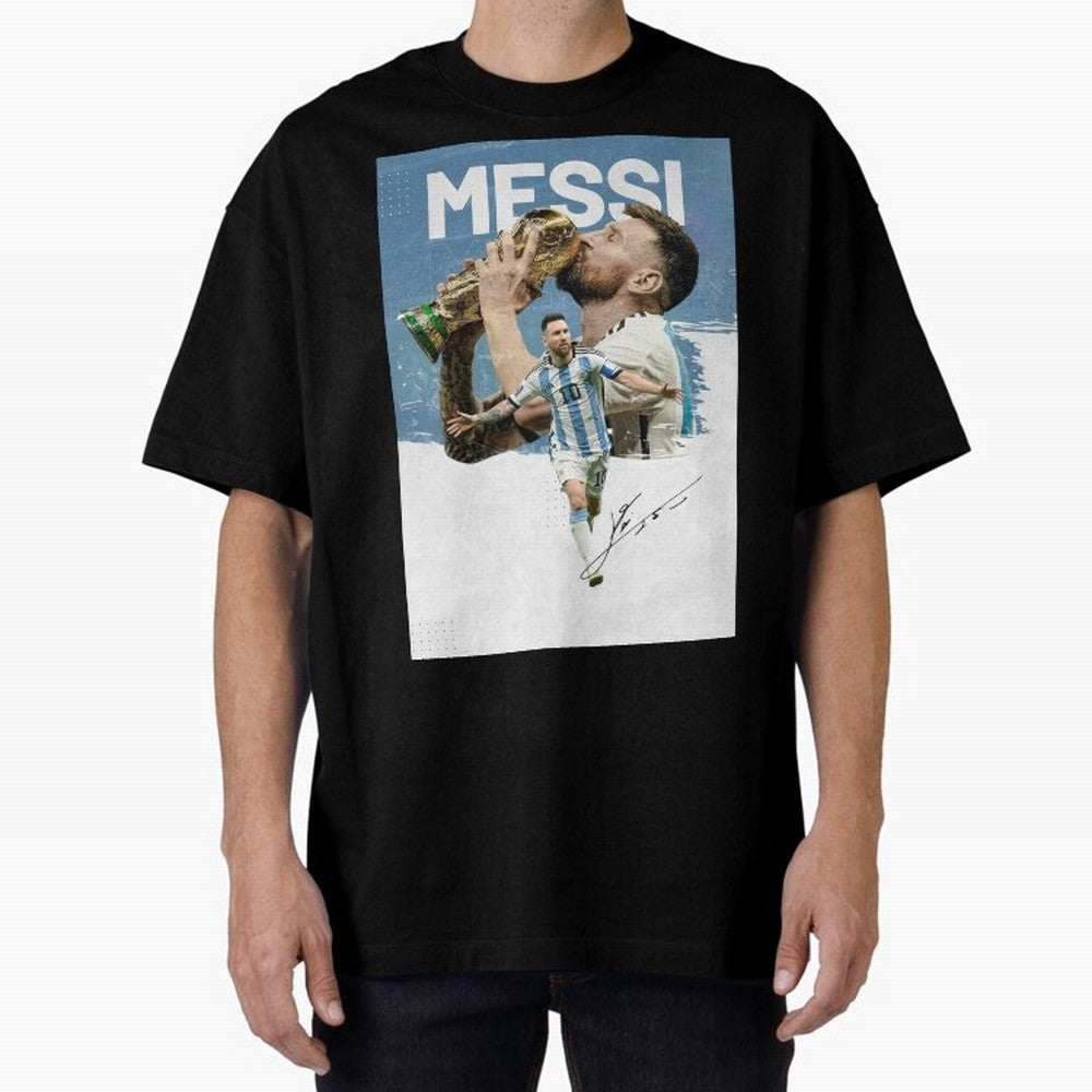 Messi Oversized T-Shirt Follow the Road to FIFA World Cup 2026 USA Canada Mexico for Fans of Messi, CR7 and Mbappe and Argentina, France and Brazil, Bringing Vintage Soccer Flavor, Modern Football Stars, National Flags and Final Night Emotion;