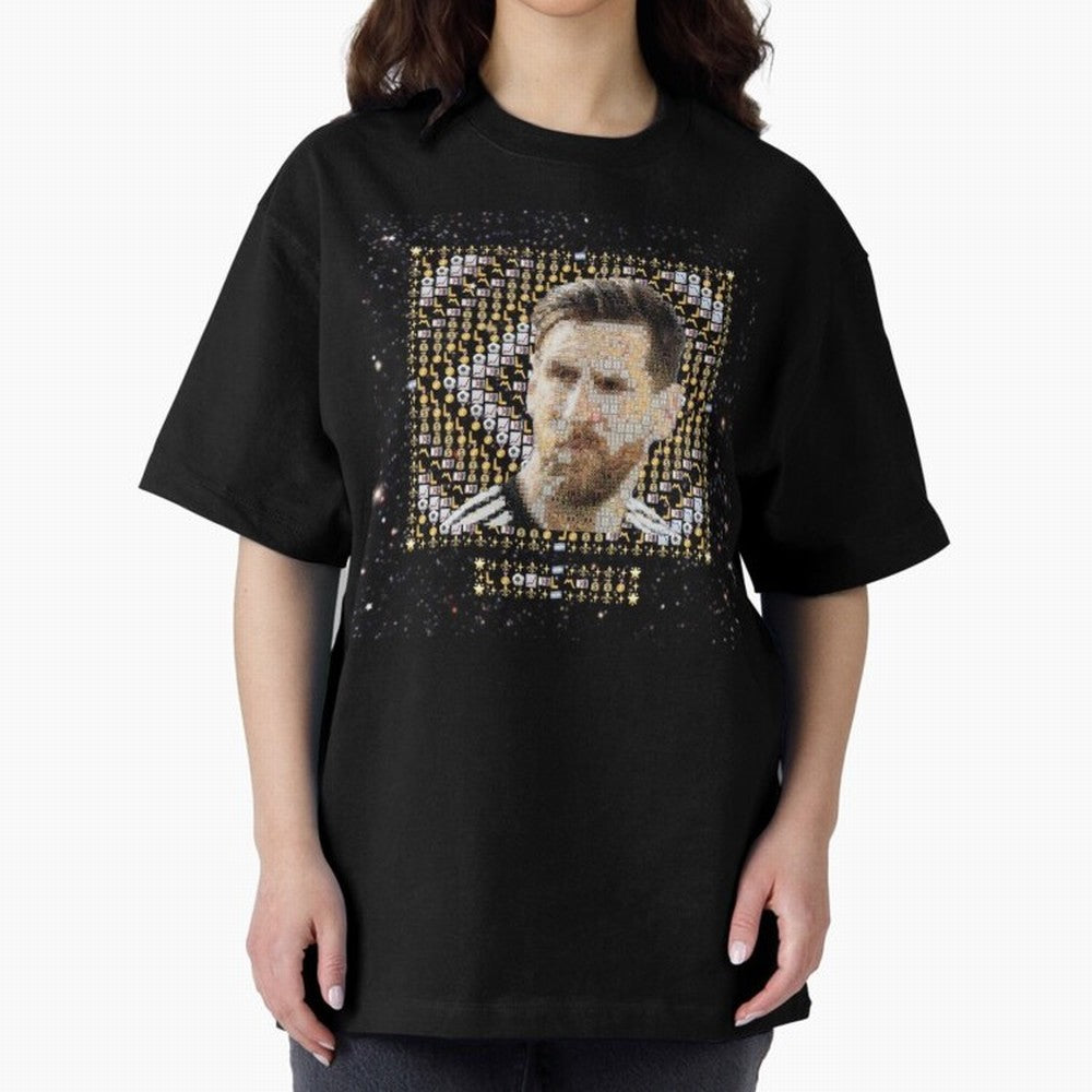 GOAT Emojified ¨C Messi-Inspired Visual Tribute | Legendary Football Grid Art | Iconic Symbolism in Emoji Form Oversized T-Shirt Celebrate the Stars of the FIFA World Cup 2026 Group Stage Journey through Haaland Highlights, Argentina and Brazil