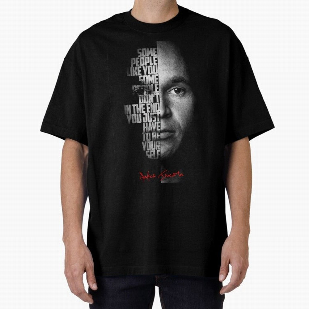 Black and white Andres Iniesta Quote. Oversized T-Shirt Join Supporters Worldwide for Global Football Passion for FIFA World Cup 2026, Inspired by Messi, Neymar and Mbappe, England, Football Passion, Legendary Performances, Festival Vibes and