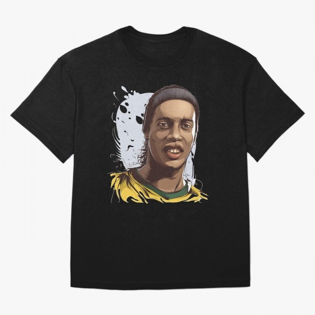 Illustration Ronaldinho Art Classic T-Shirt Celebrate Fan Favorites in Match Day Hype around FIFA World Cup 2026, Haaland and Mbappe, Brazil, Sports Nostalgia, International Competition, Famous Players and Unforgettable Victories; Perfect for Fans,