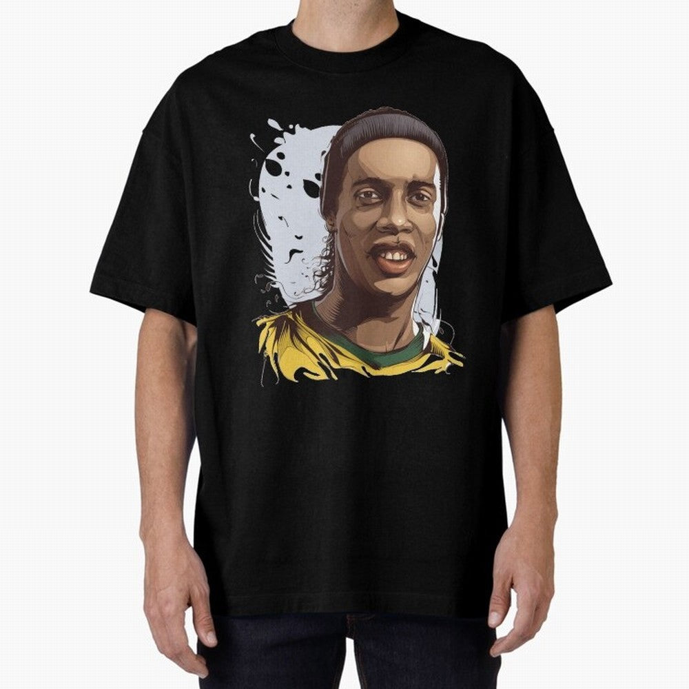 Illustration Ronaldinho Art Classic T-Shirt Celebrate Fan Favorites in Match Day Hype around FIFA World Cup 2026, Haaland and Mbappe, Brazil, Sports Nostalgia, International Competition, Famous Players and Unforgettable Victories; Perfect for Fans,