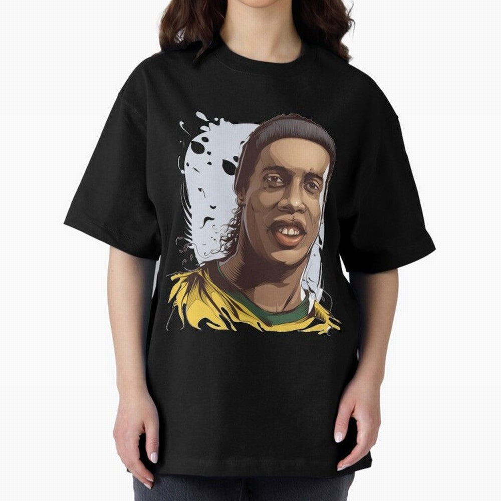 Illustration Ronaldinho Art Classic T-Shirt Celebrate Fan Favorites in Match Day Hype around FIFA World Cup 2026, Haaland and Mbappe, Brazil, Sports Nostalgia, International Competition, Famous Players and Unforgettable Victories; Perfect for Fans,