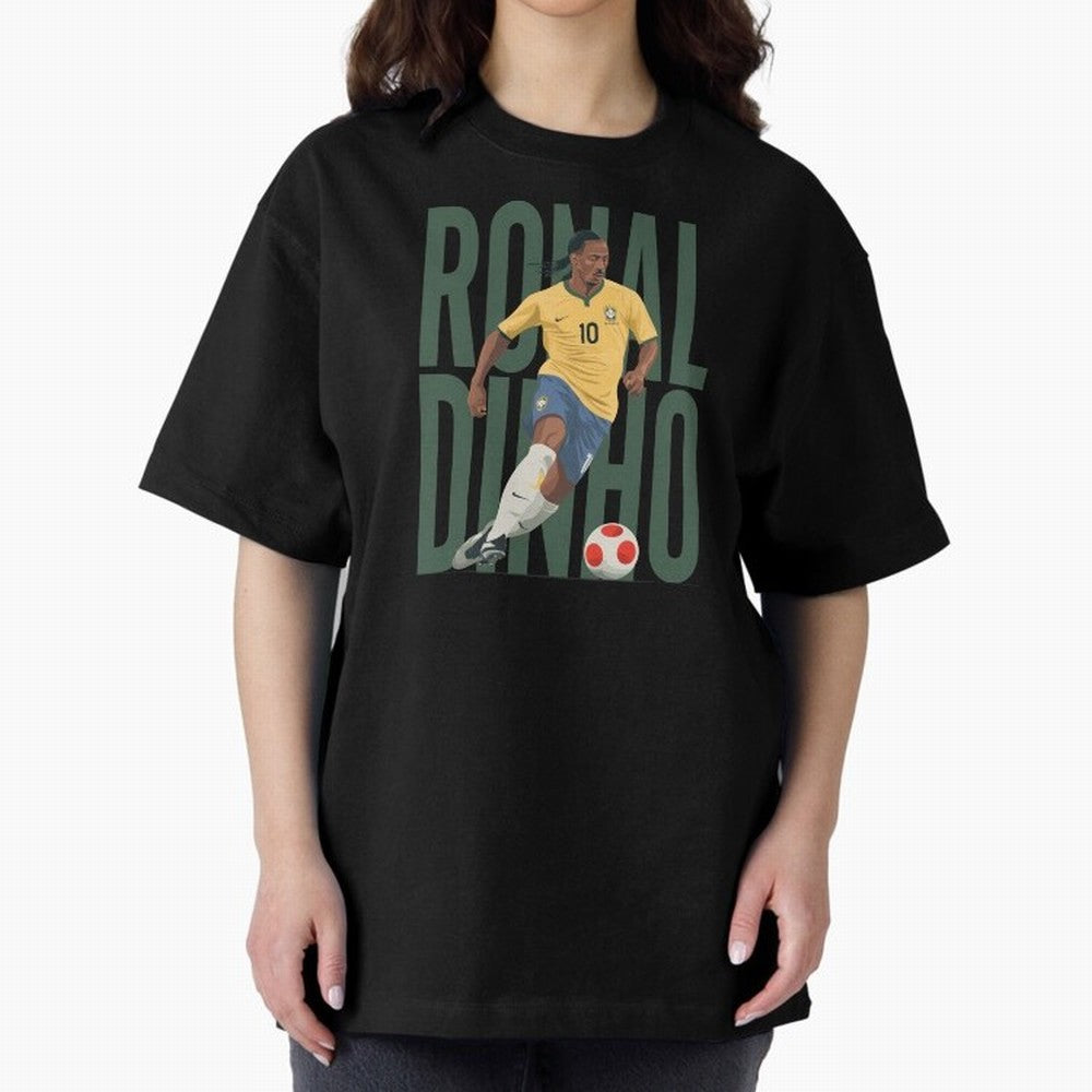 Ronaldinho Gaucho in action Minimalist Graphic Premium T-Shirt Celebrate Classic Football Spirit in FIFA World Cup 2026 USA Canada Mexico Spirit, with Spain and Netherlands, Messi and Cristiano Ronaldo, Supporter Pride, Iconic Celebrations,