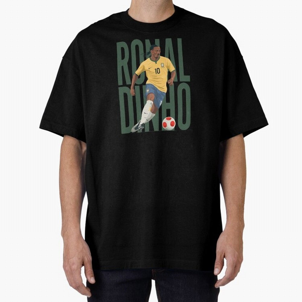 Ronaldinho Gaucho in action Minimalist Graphic Premium T-Shirt Celebrate Classic Football Spirit in FIFA World Cup 2026 USA Canada Mexico Spirit, with Spain and Netherlands, Messi and Cristiano Ronaldo, Supporter Pride, Iconic Celebrations,