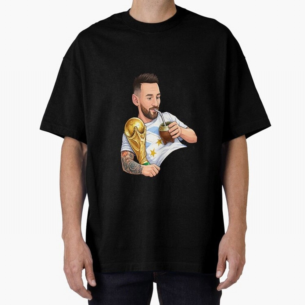 Messi drinking mate and his World Cup trophy Graphic T-Shirt Unlock the FIFA World Cup 2026 Journey through CR7 and Messi Highlights, France Pride, Football History, Final Match Energy, Crowd Noise and Once in a Lifetime Moments; Built for