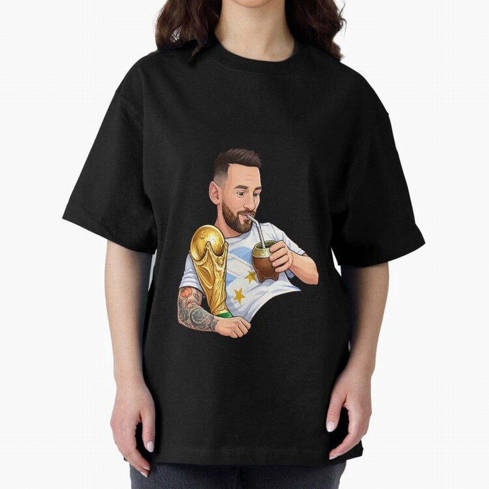 Messi drinking mate and his World Cup trophy Graphic T-Shirt Unlock the FIFA World Cup 2026 Journey through CR7 and Messi Highlights, France Pride, Football History, Final Match Energy, Crowd Noise and Once in a Lifetime Moments; Built for