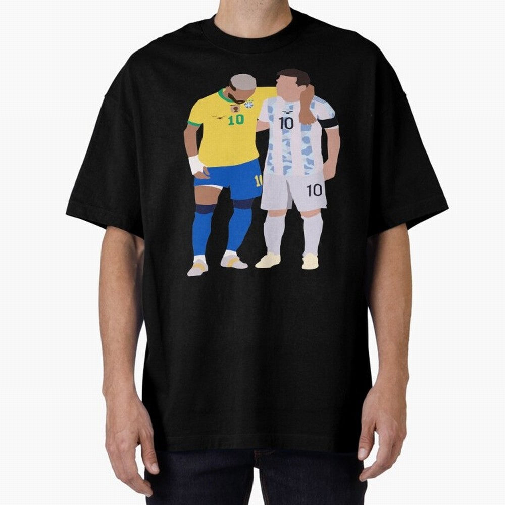 Messi and Neymar Copa America Friends Oversized T-Shirt Support FIFA World Cup 2026 USA Canada Mexico Spirit, Inspired by Portugal, Neymar, Haaland and Cristiano Ronaldo, Sports Nostalgia, International Competition, Famous Players and Unforgettable