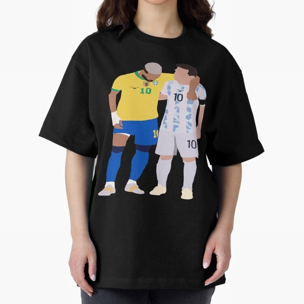 Messi and Neymar Copa America Friends Oversized T-Shirt Support FIFA World Cup 2026 USA Canada Mexico Spirit, Inspired by Portugal, Neymar, Haaland and Cristiano Ronaldo, Sports Nostalgia, International Competition, Famous Players and Unforgettable
