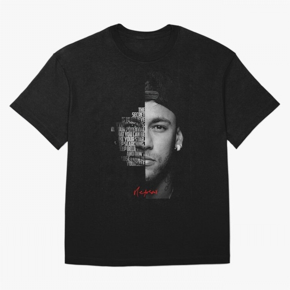 Black and white Neymar Jr quote. Oversized T-Shirt Celebrate the Magic of Match Day Hype around FIFA World Cup 2026, CR7 and Messi, Portugal, Spain and Germany, Retro Football Energy, Iconic Rivalries, Trophy Chase Drama and Stadium Atmosphere;