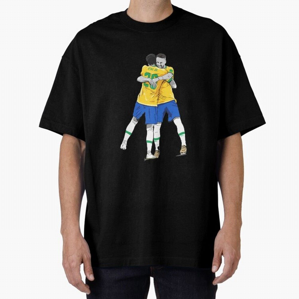 BRAZIL Neymar Jr and Vini Jr World Cup Celebration Oversized T-Shirt Represent Football Lovers during Match Day Hype around FIFA World Cup 2026 Group Stage, Neymar, Haaland and Cristiano Ronaldo, Netherlands, Football Festival Excitement, Trophy