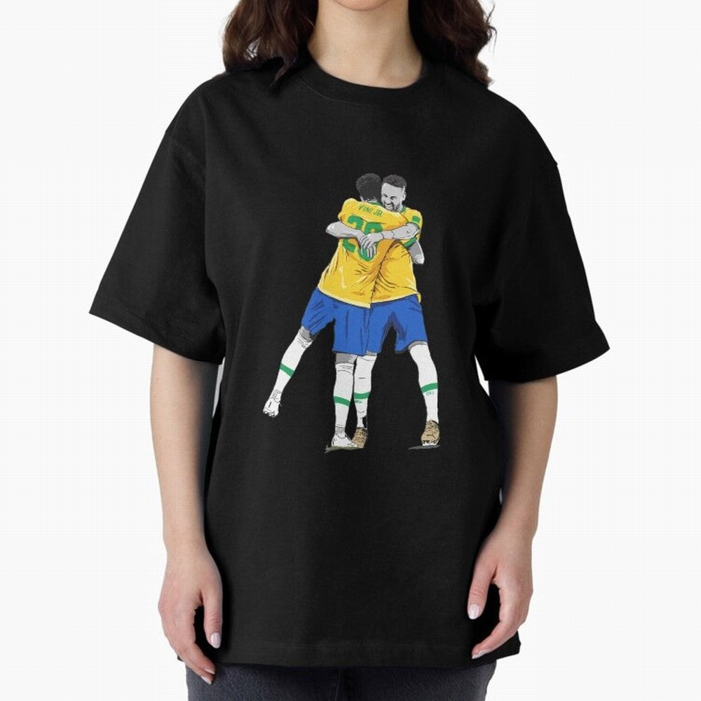 BRAZIL Neymar Jr and Vini Jr World Cup Celebration Oversized T-Shirt Represent Football Lovers during Match Day Hype around FIFA World Cup 2026 Group Stage, Neymar, Haaland and Cristiano Ronaldo, Netherlands, Football Festival Excitement, Trophy