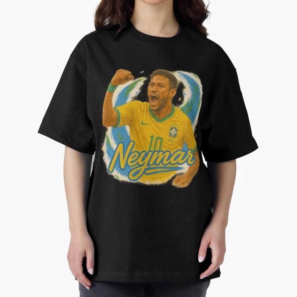 Neymar Brazil Art ¨C Dynamic Football Superstar Tribute Design	 Oversized T-Shirt Relive the Noise and Pride of the FIFA World Cup 2026 Journey through Cristiano Ronaldo, Haaland and CR7 Highlights, France and Portugal Pride, Goal Celebration