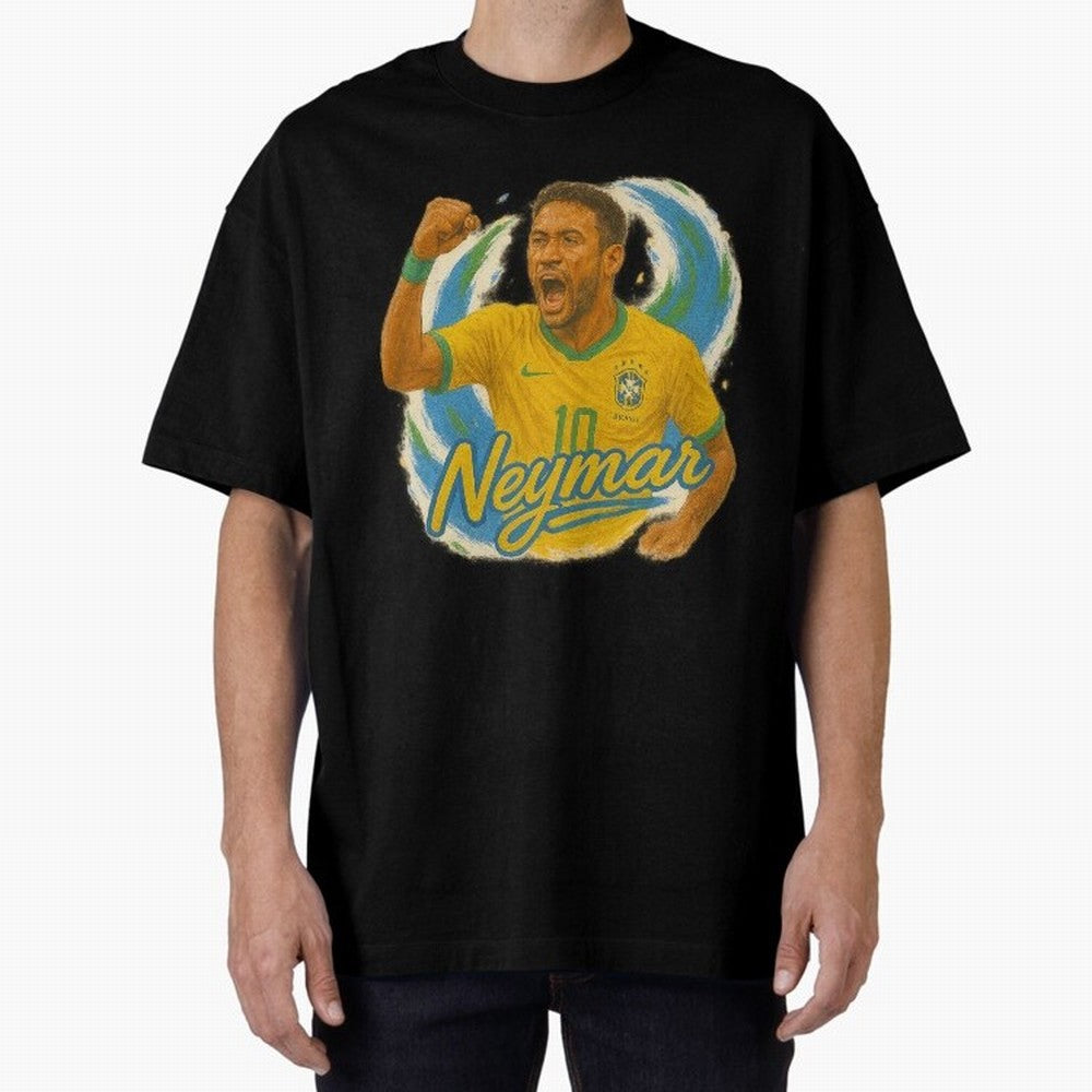 Neymar Brazil Art ¨C Dynamic Football Superstar Tribute Design	 Oversized T-Shirt Relive the Noise and Pride of the FIFA World Cup 2026 Journey through Cristiano Ronaldo, Haaland and CR7 Highlights, France and Portugal Pride, Goal Celebration