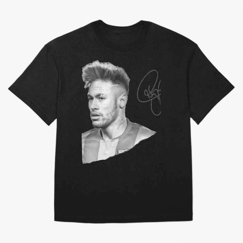 Neymar in black & white with signature Classic T-Shirt Celebrate the Magic of FIFA World Cup 2026 with Mbappe and Neymar, France and Portugal Energy, Stadium Memories, Football Loyalty, International Chants and Championship Tradition; Perfect for