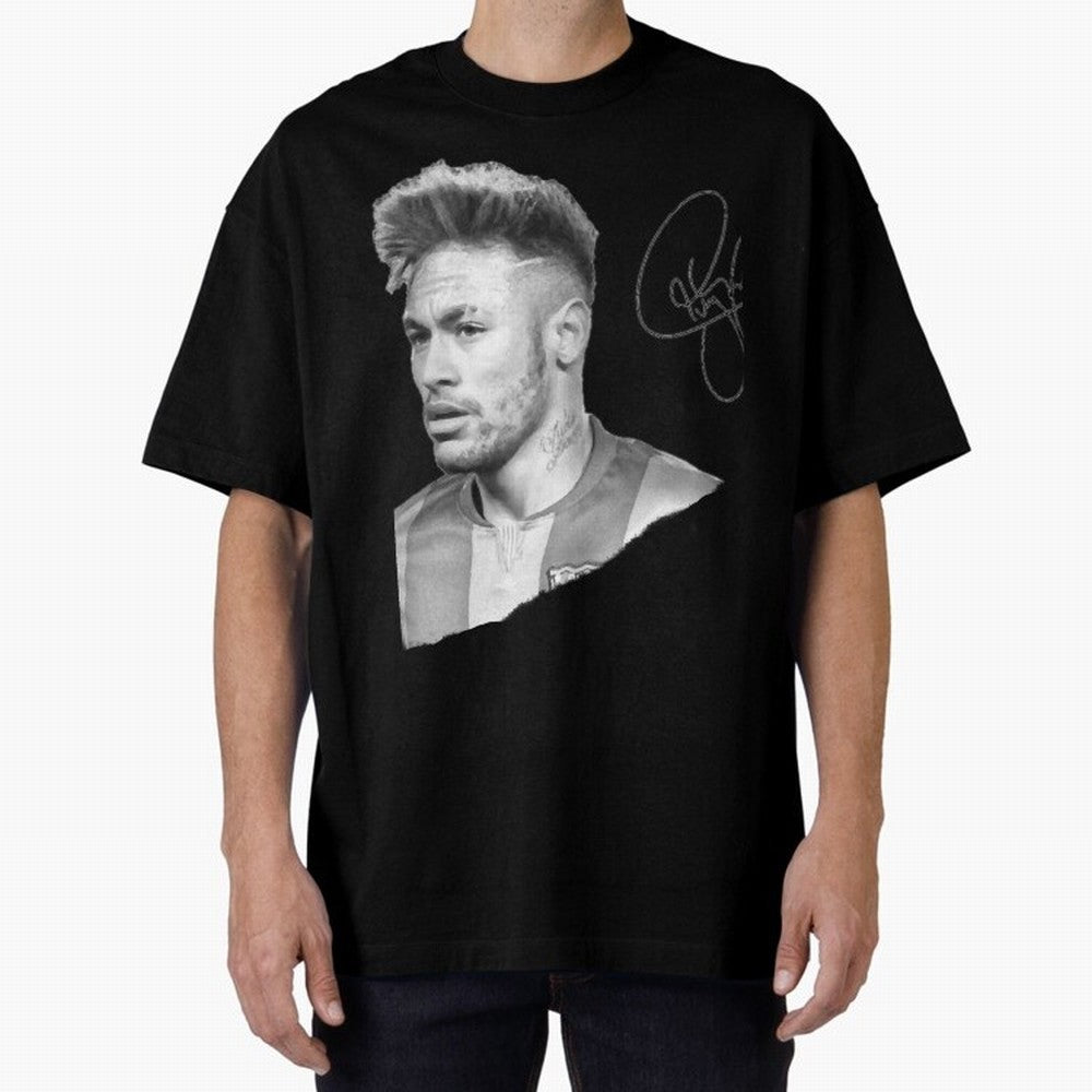 Neymar in black & white with signature Classic T-Shirt Celebrate the Magic of FIFA World Cup 2026 with Mbappe and Neymar, France and Portugal Energy, Stadium Memories, Football Loyalty, International Chants and Championship Tradition; Perfect for