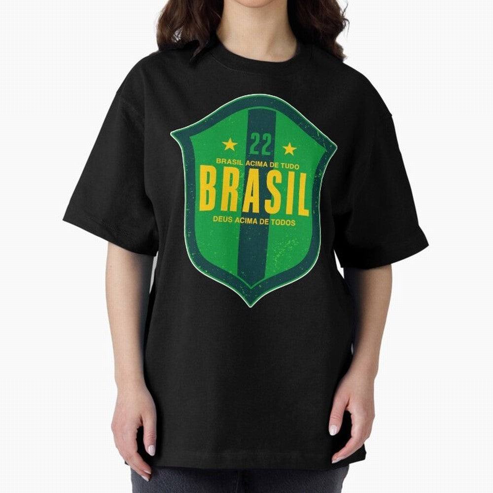 BRAS?O BRASIL 22 Oversized T-Shirt Build Global Football Passion for FIFA World Cup 2026 Group Stage, Centered on Haaland and Mbappe, England, Vintage Soccer Flavor, Modern Football Stars, National Flags and Final Night Emotion; Built for