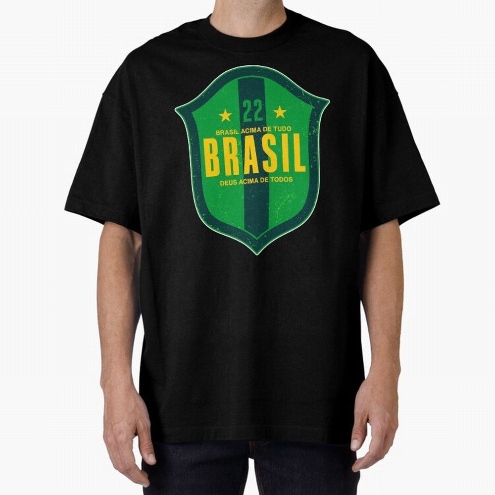 BRAS?O BRASIL 22 Oversized T-Shirt Build Global Football Passion for FIFA World Cup 2026 Group Stage, Centered on Haaland and Mbappe, England, Vintage Soccer Flavor, Modern Football Stars, National Flags and Final Night Emotion; Built for