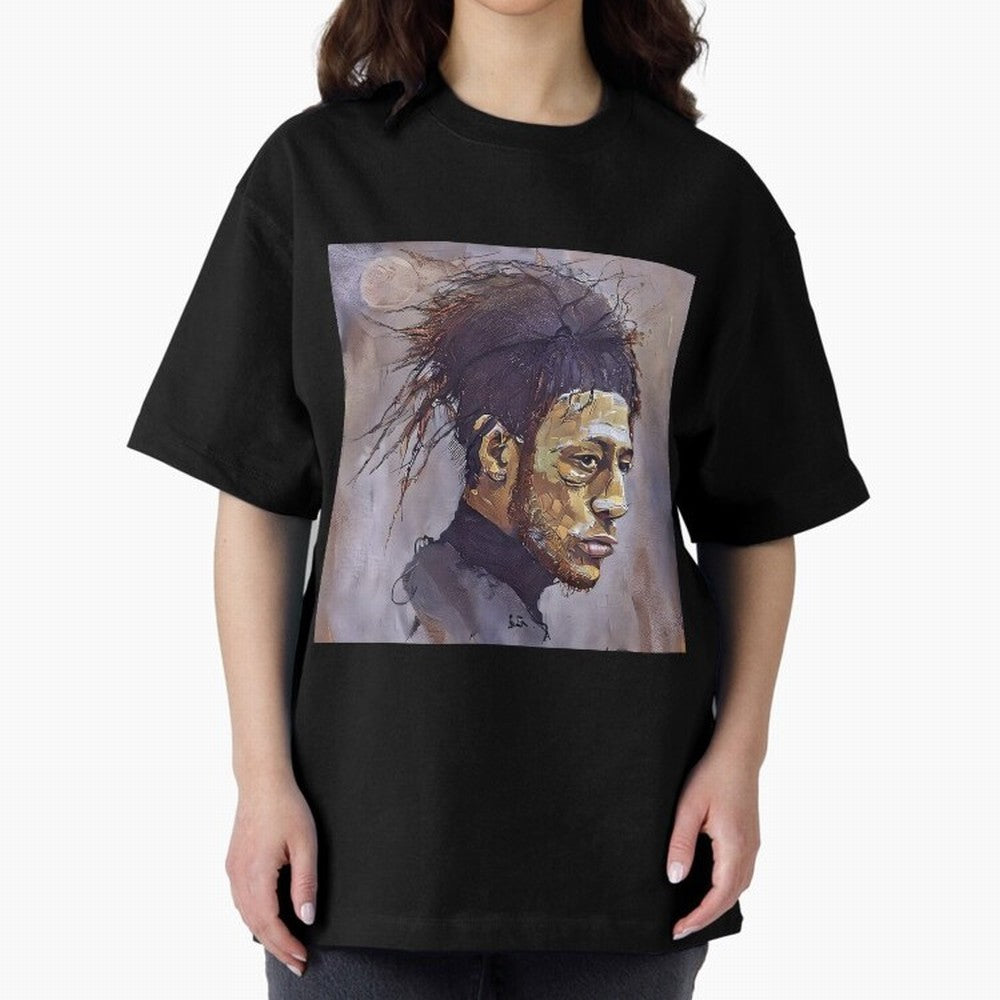 sketch of Neymar Oversized T-Shirt Honor the Beautiful Game during FIFA World Cup 2026 USA Canada Mexico Spirit, Driven by France and Portugal, CR7, Vintage Soccer Flavor, Modern Football Stars, National Flags and Final Night Emotion; Ideal for