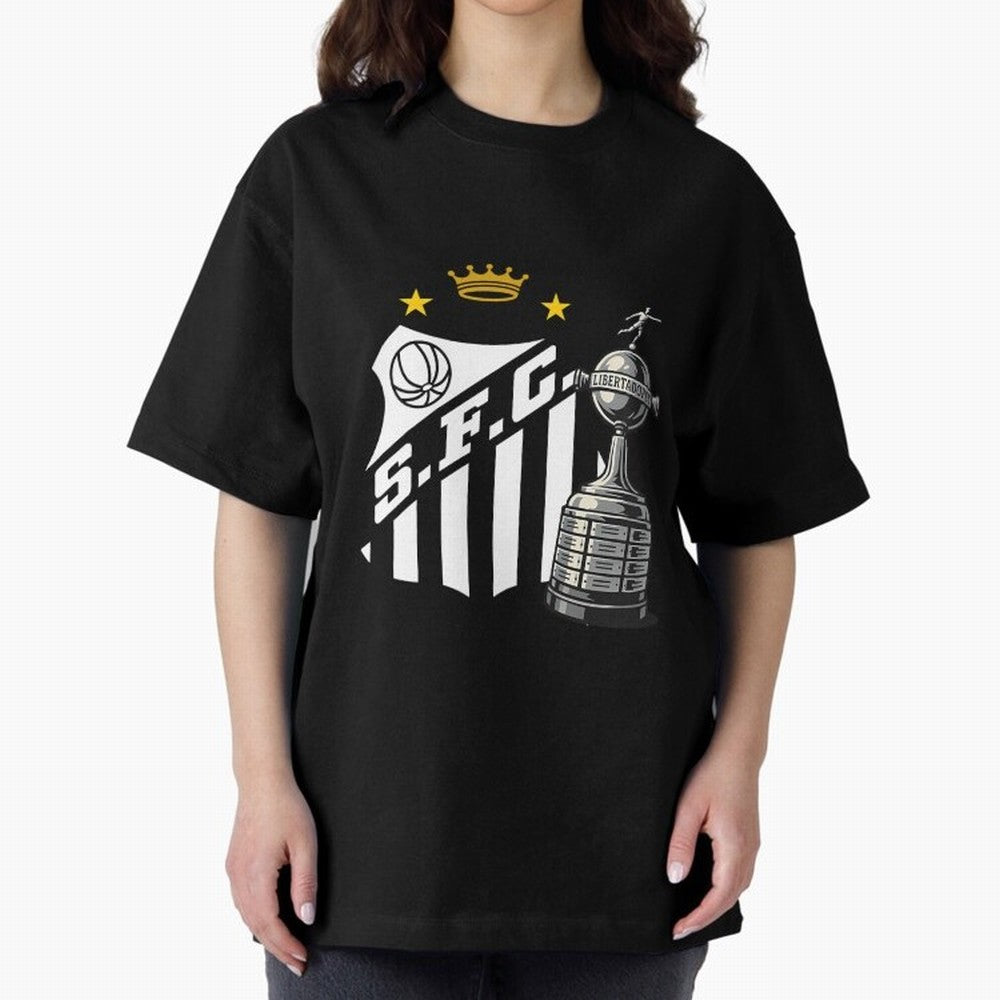 Santos Of Brazil With The Libertadores Cup Oversized T-Shirt Support FIFA World Cup 2026 USA Canada Mexico Spirit, Featuring Brazil, CR7 and Messi, Global Supporter Spirit, Legendary Goals, National Colors and Tournament Celebration; Created for