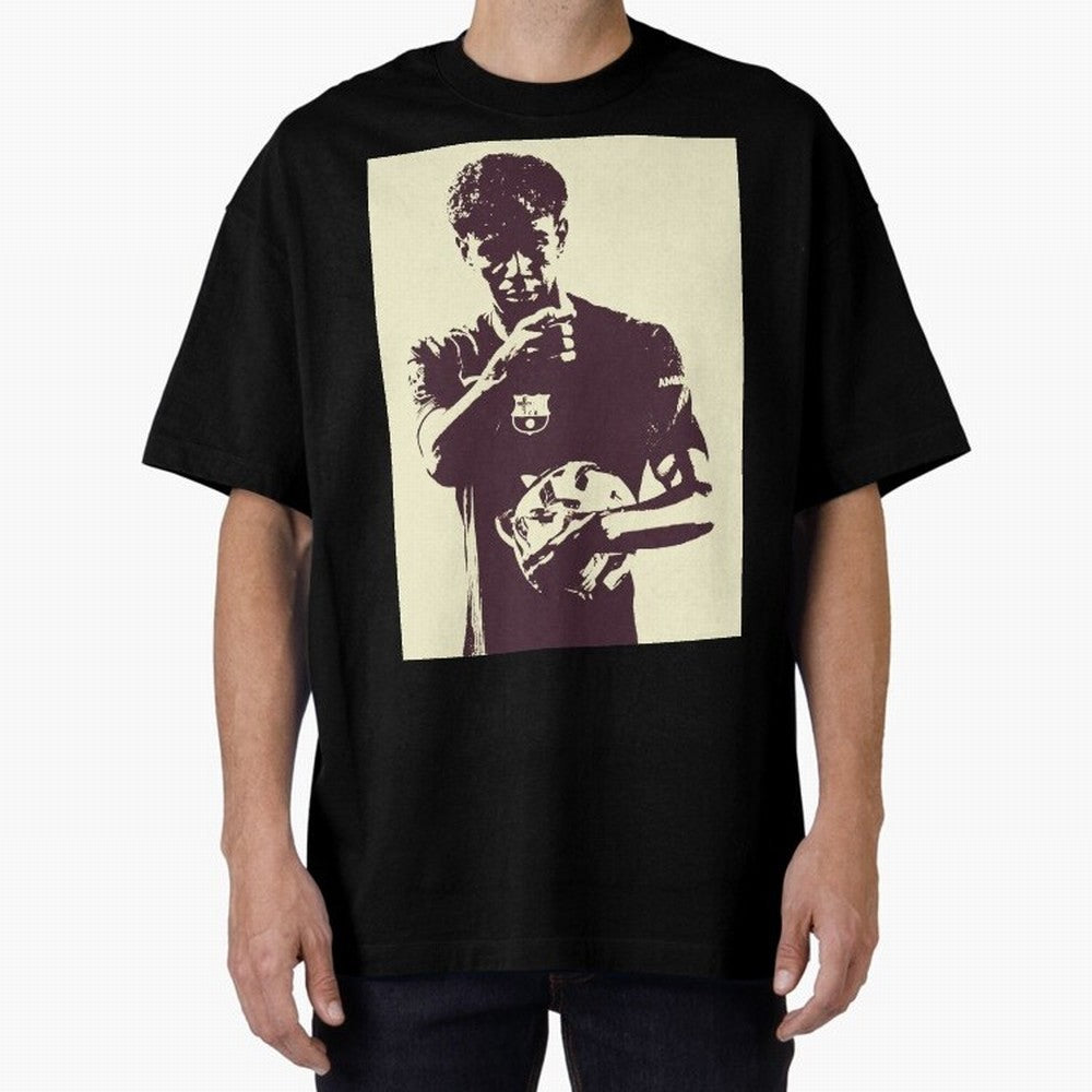 Lamine Yamal black and white Oversized T-Shirt Represent Football Lovers during Global Football Passion for FIFA World Cup 2026 Group Stage, Made for Cristiano Ronaldo, Haaland and CR7, England, Worldwide Fan Energy, Dramatic Goals, Stadium Lights