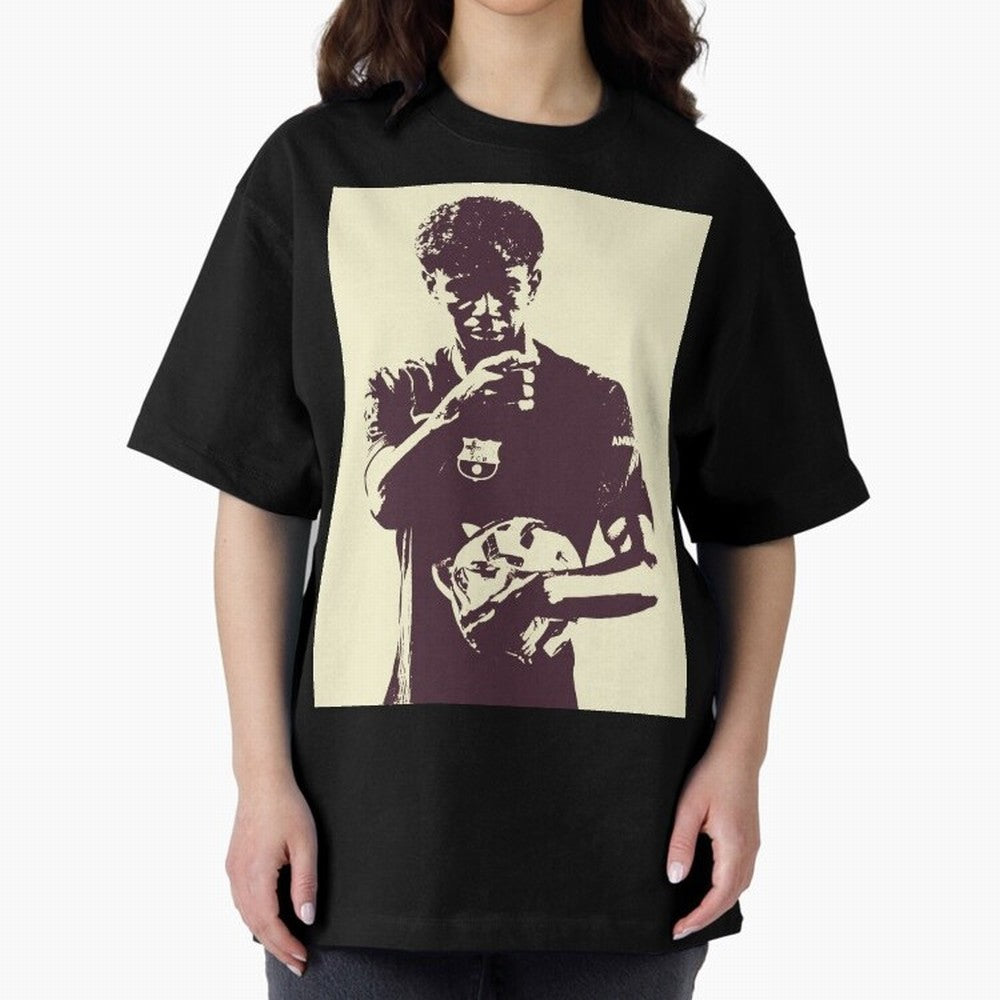 Lamine Yamal black and white Oversized T-Shirt Represent Football Lovers during Global Football Passion for FIFA World Cup 2026 Group Stage, Made for Cristiano Ronaldo, Haaland and CR7, England, Worldwide Fan Energy, Dramatic Goals, Stadium Lights