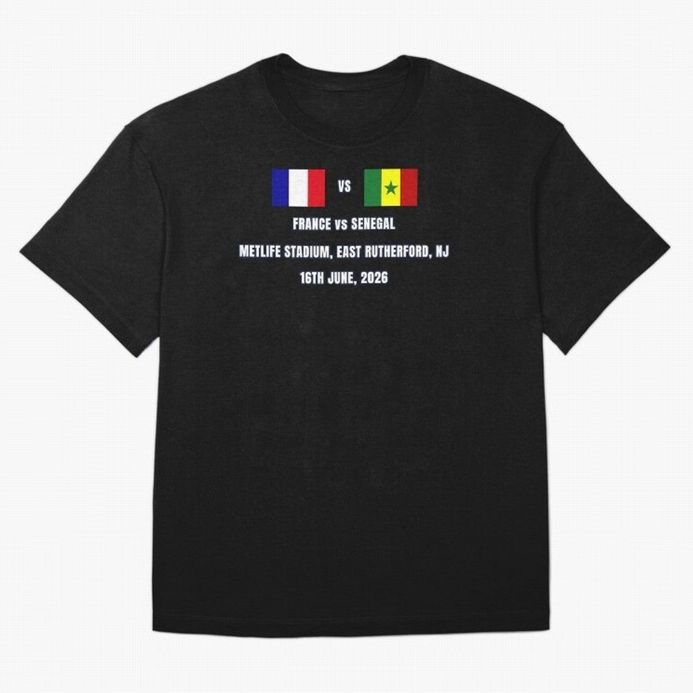 France vs Senegal 16 June 2026 ¨C Football Match Design East Rutherford Classic T-Shirt Carry National Pride through Global Football Passion for FIFA World Cup 2026, Filled with Messi, CR7 and Mbappe, Argentina and Brazil, Stadium Chants, National