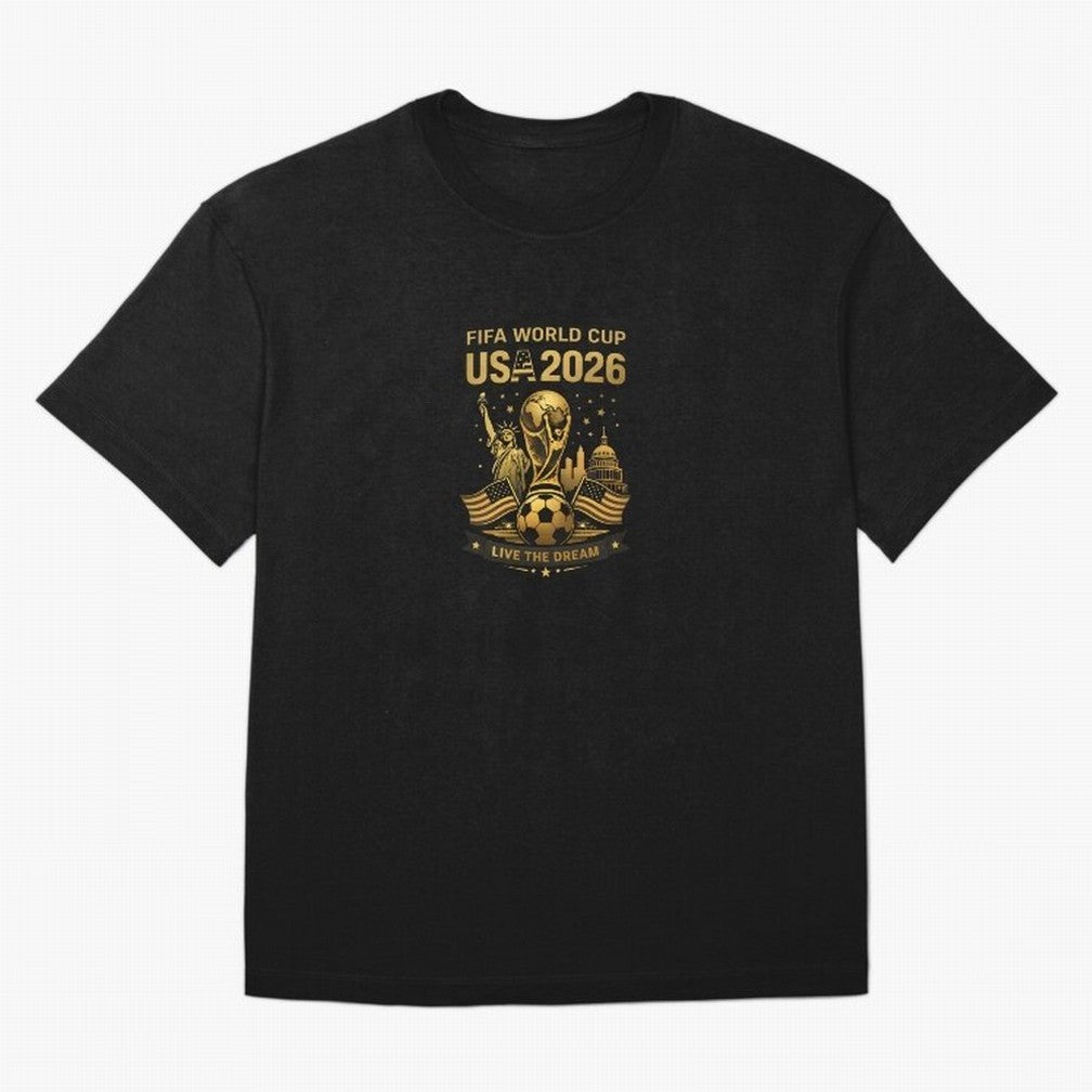 Fifa World Cup USA 2026 Gold Soccer Football Classic T-Shirt Bring FIFA World Cup 2026 Centered on Messi, Neymar and Mbappe, Argentina, France and Brazil Energy, Global Supporter Spirit, Legendary Goals, National Colors and Tournament Celebration;