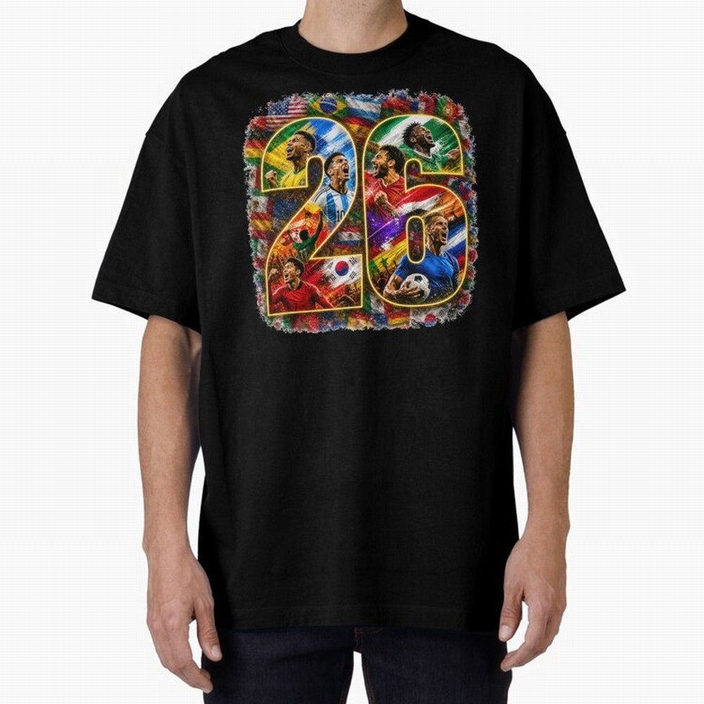 International Global Flags Soccer Football Classic T-Shirt Honor the Football Icons of FIFA World Cup 2026 Spirit, Featuring England, Messi, Vintage Soccer Flavor, Modern Football Stars, National Flags and Final Night Emotion; Great for Watch
