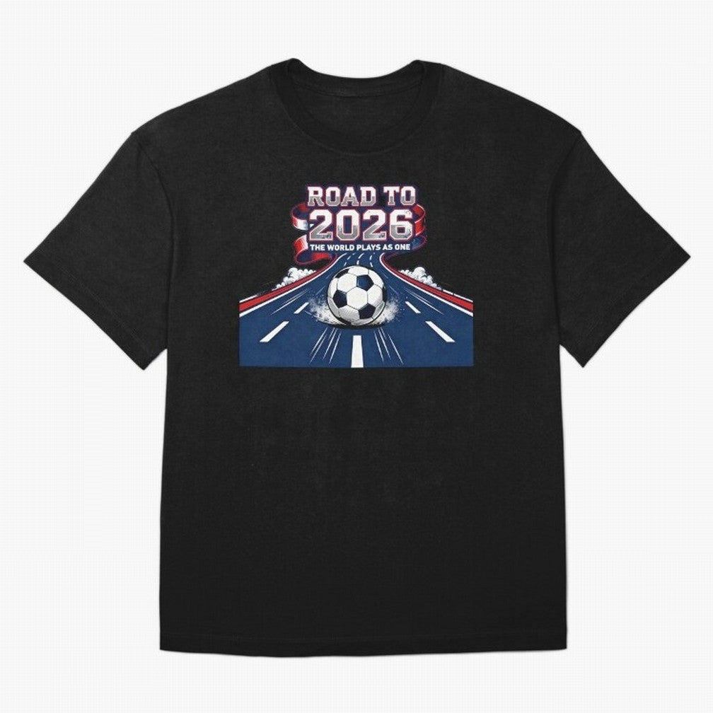 Road to 2026 ¨C The World Plays as One Classic T-Shirt Show Match Day Excitement for FIFA World Cup 2026 Group Stage Built around Messi, CR7 and Mbappe, Argentina Energy, Soccer Culture, Superstar Moments, National Team Dreams and Competitive Fire;