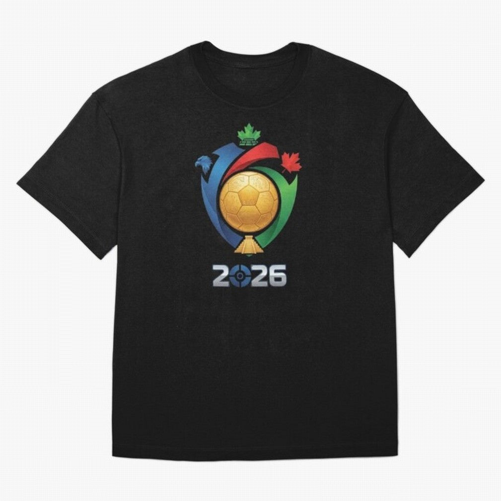 Golden Soccer Ball 2026 Host Nations Emblem Classic T-Shirt Remember FIFA World Cup 2026 USA Canada Mexico for Fans of Neymar and England and Germany, Bringing Football Passion, Legendary Performances, Festival Vibes and Supporter Community; Ideal