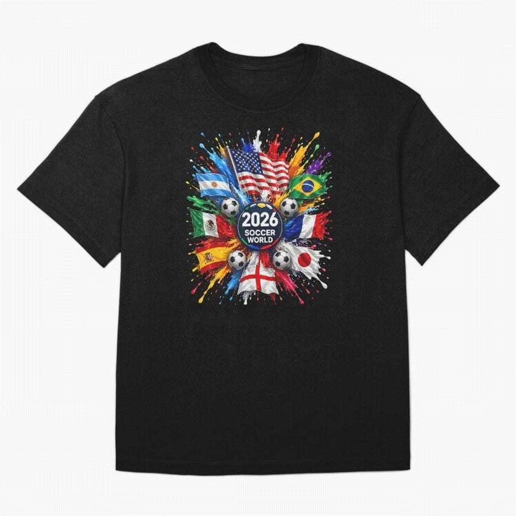 2026 Soccer World Championship Global Flags Paint Splash Sports Fan Graphic Classic T-Shirt Bring International Match Energy to the FIFA World Cup 2026 USA Canada Mexico Journey through Messi Highlights, Brazil Pride, Soccer Culture, Superstar