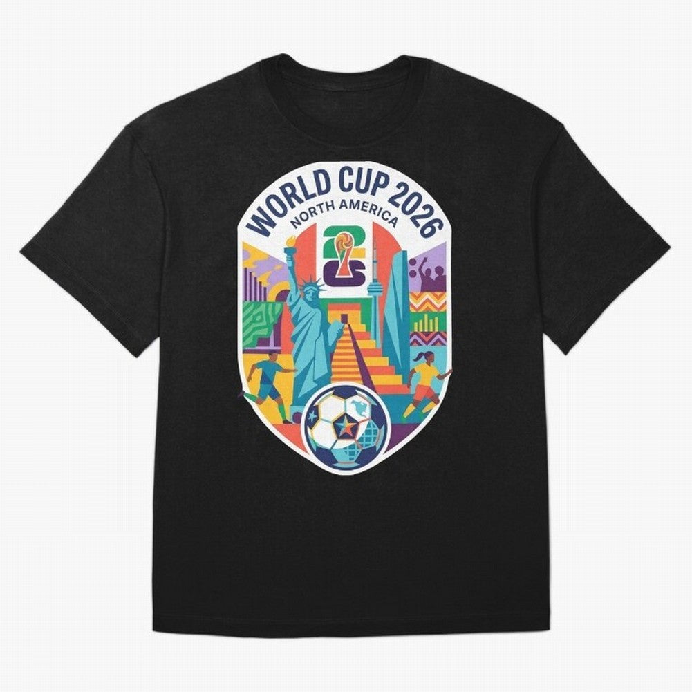 World Cup 2026 North America Soccer Tournament Colorful Emblem Classic T-Shirt Fuel Your Fan Pride for Global Football Passion for FIFA World Cup 2026, with Messi and Cristiano Ronaldo, England and Germany, Supporter Pride, Iconic Celebrations,