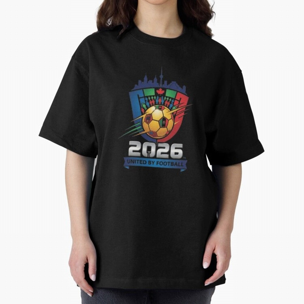 2026 World Cup United by Football Shield Emblem with Skyline Classic T-Shirt Enjoy the Biggest Football Party of FIFA World Cup 2026 Group Stage Filled with Messi, England Energy, Global Supporter Spirit, Legendary Goals, National Colors and