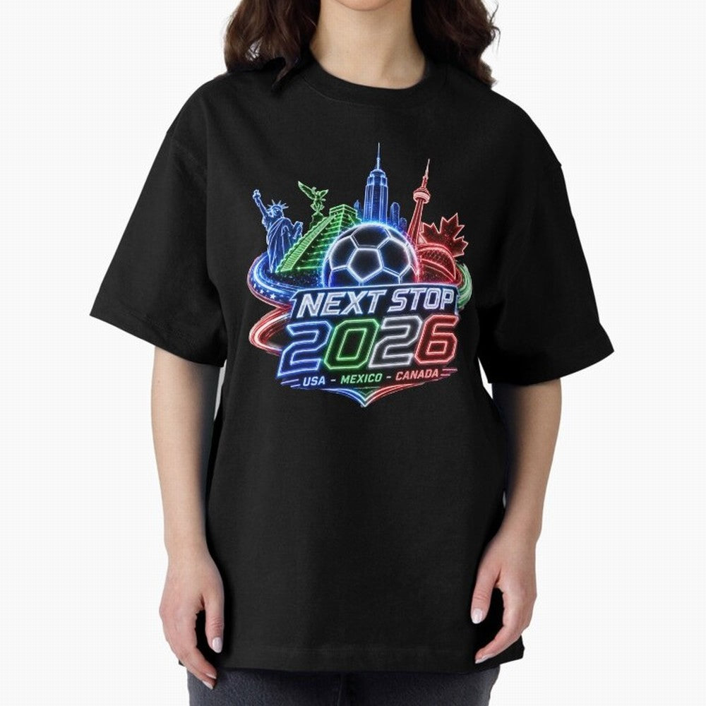 Next Stop 2026 USA Mexico Canada Neon Soccer Emblem Classic T-Shirt Share FIFA World Cup 2026 Group Stage Spirit, Celebrating Netherlands, Cristiano Ronaldo, Football Passion, Legendary Performances, Festival Vibes and Supporter Community; Made for