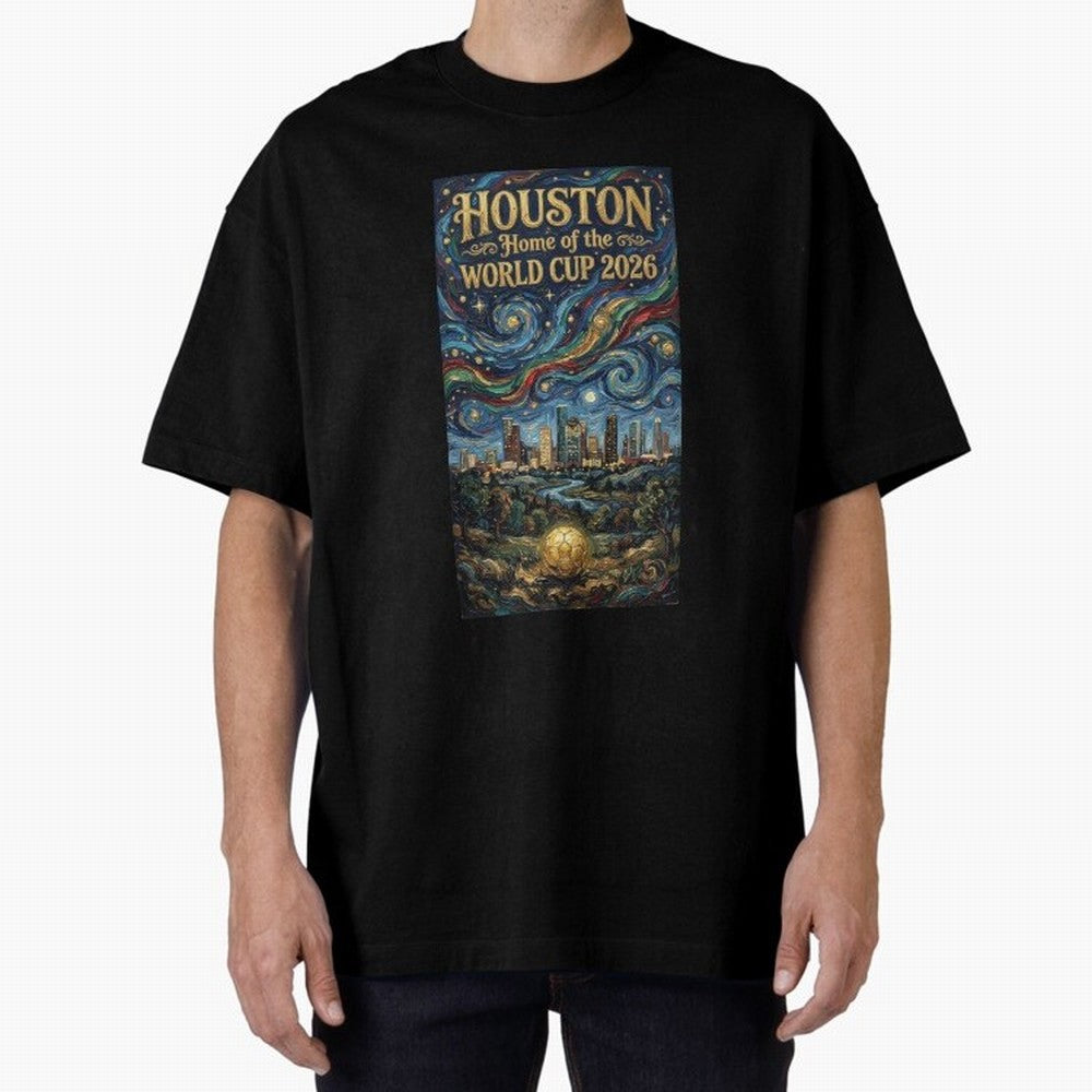 Houston Starry Night Skyline World Cup 2026 Soccer Poster ¡ª Van Gogh Fine Art Print Classic T-Shirt Celebrate FIFA World Cup 2026 Group Stage Made for CR7 and Messi, Brazil, Portugal and Argentina Energy, Goal Celebration Energy, Supporter