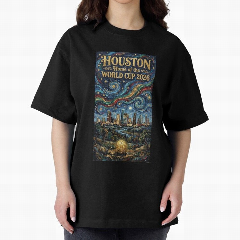 Houston Starry Night Skyline World Cup 2026 Soccer Poster ¡ª Van Gogh Fine Art Print Classic T-Shirt Celebrate FIFA World Cup 2026 Group Stage Made for CR7 and Messi, Brazil, Portugal and Argentina Energy, Goal Celebration Energy, Supporter