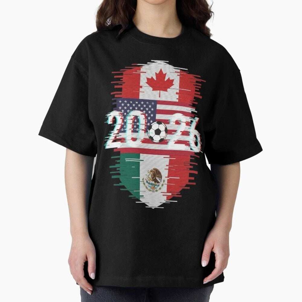 Glitched United 2026 - North America Emblem Classic T-Shirt Celebrate the Biggest Stage of the FIFA World Cup 2026 Journey through Messi, CR7 and Mbappe Highlights, England and Germany Pride, Match Day Excitement, Supporter Culture, Golden Goals